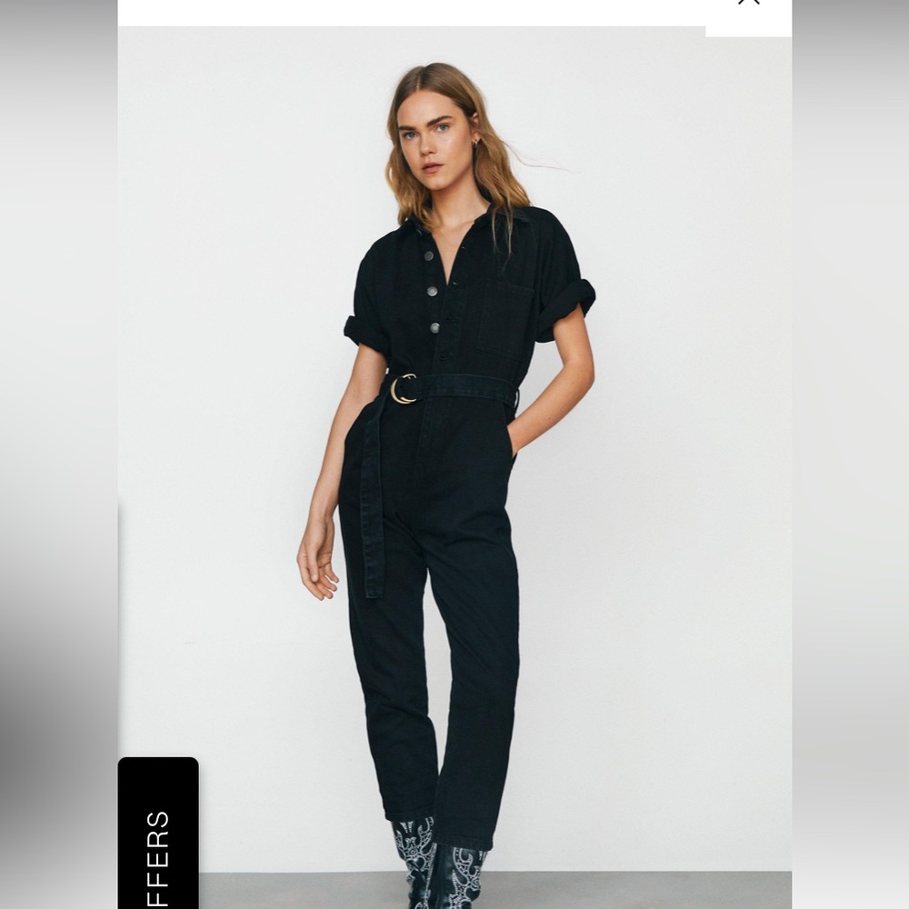 Nasty Gal black denim boilersuit, belted, size us2 EUC